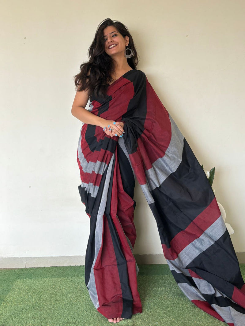 Multicolored Khadi Cotton Saree With Blouse