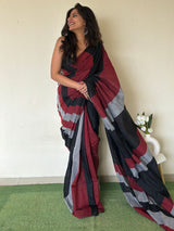 Multicolored Khadi Cotton Saree With Blouse