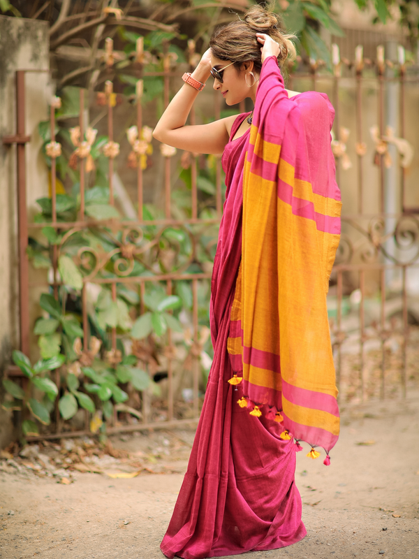 Double Colour Khadi cotton saree