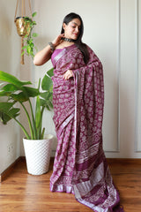 Millenniya, Intricate Craftsmanship Linen Cotton Saree with Bagru Hand Block