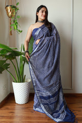 Millenniya Cultural Finesse Bagru Hand Block Print with Blouse Linen Cotton Saree