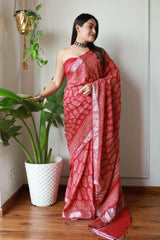 Heritage Hues Linen Cotton Saree with Bagru Hand Block Print