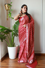 Heritage Hues Linen Cotton Saree with Bagru Hand Block Print