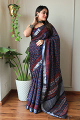 Hand Block Printed Cotton Lilen Saree