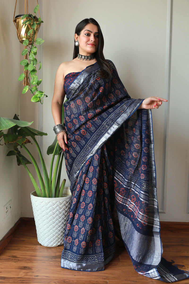 Party Wear Pure Cotton Lilen Saree