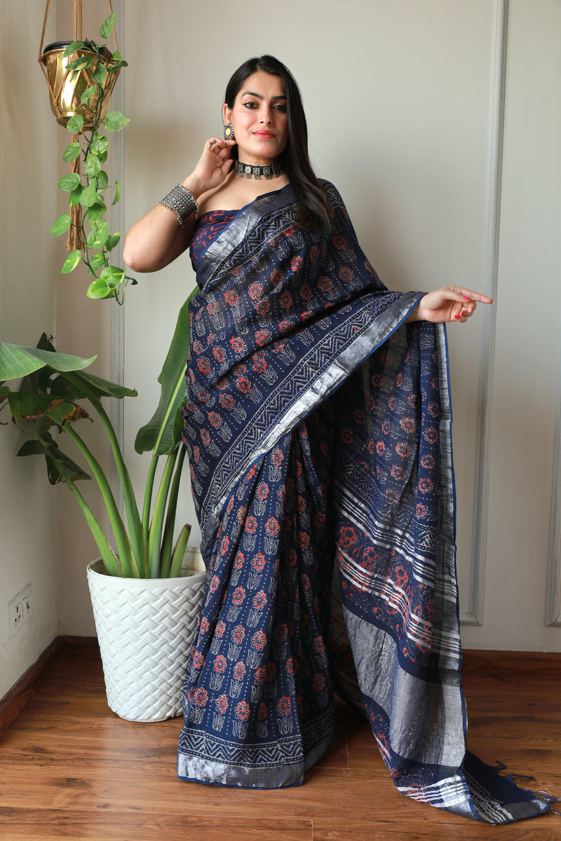 Party Wear Pure Cotton Lilen Saree