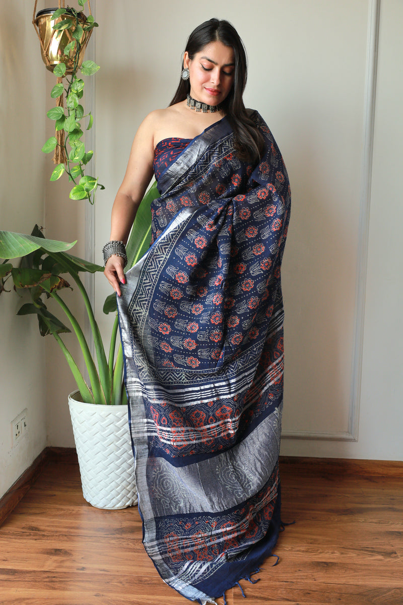 Party Wear Pure Cotton Lilen Saree