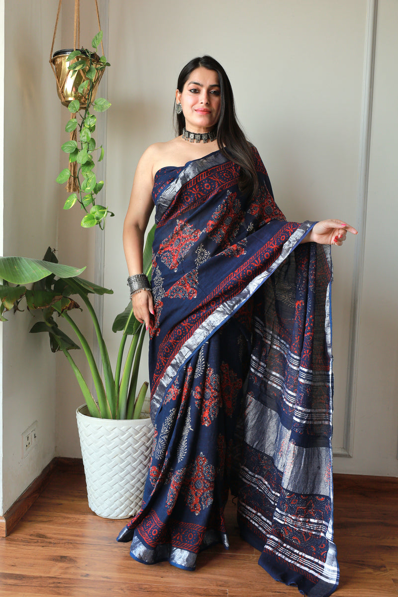 Mosam Ke Rang Indigo  Cotton Lilen Saree