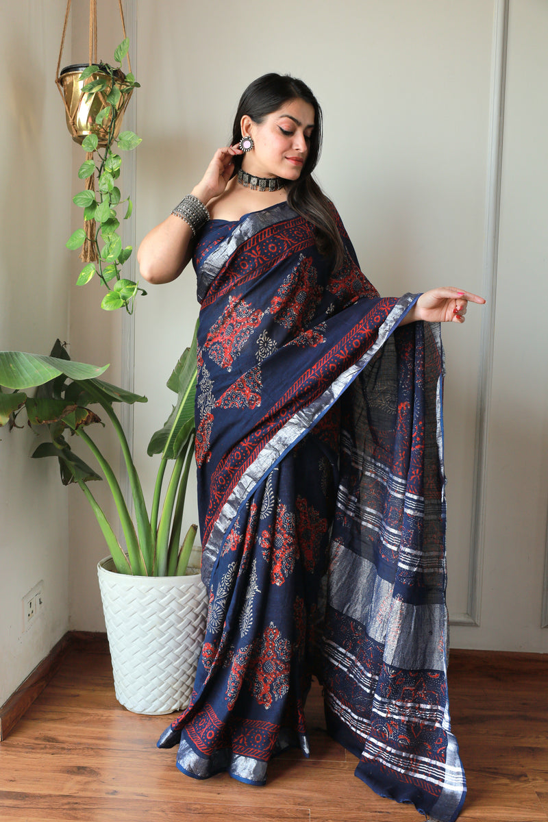 Mosam Ke Rang Indigo  Cotton Lilen Saree