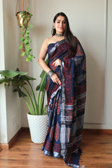 Mosam Ke Rang Indigo  Cotton Lilen Saree