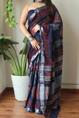 Mosam Ke Rang Indigo  Cotton Lilen Saree