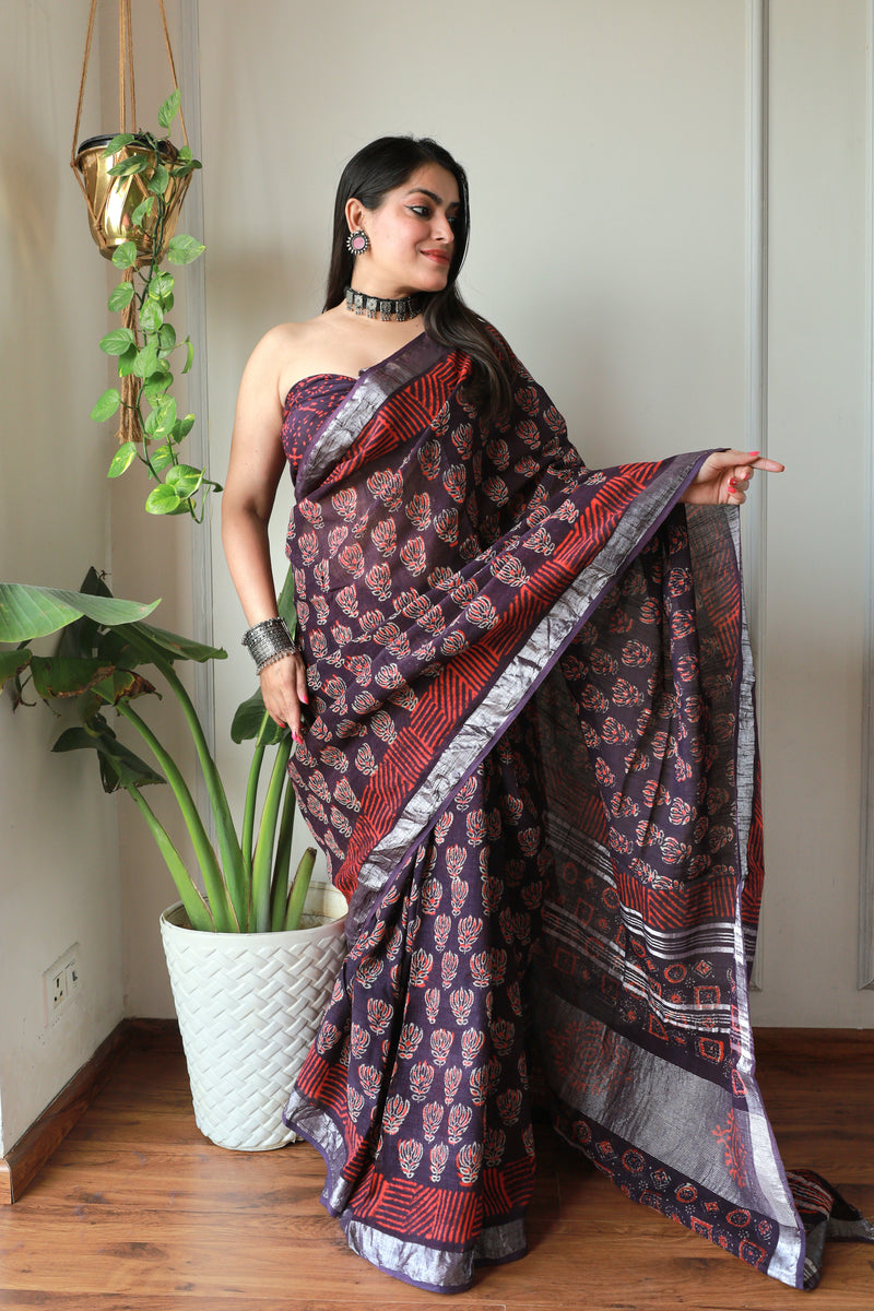 Millenniya Bagru Print Lilen Saree