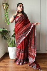 Mosam ke Rang Hand Block Printed Lilen Saree