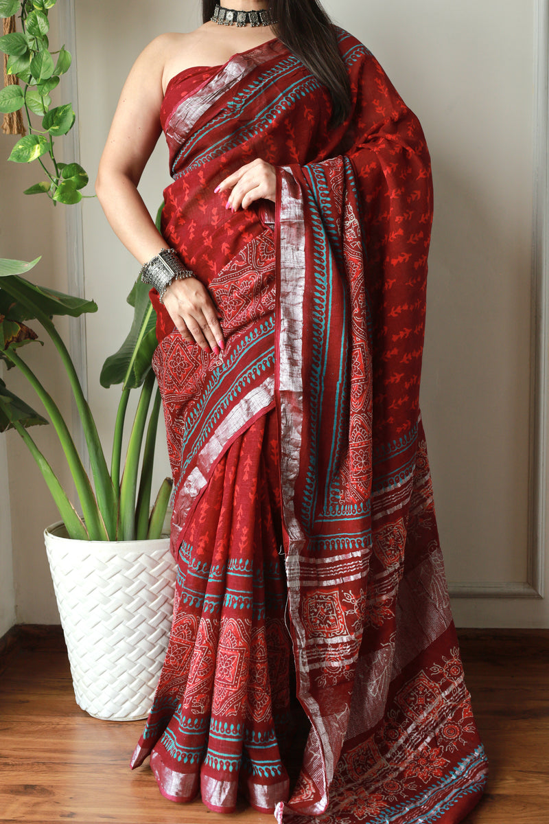 Mosam ke Rang Hand Block Printed Lilen Saree