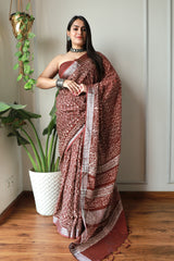 Party Wear Ajrak Print Linen Saree