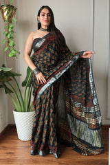 Millenniya Bagru Hand block Printed Lilen Saree