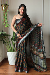 Millenniya Bagru Hand block Printed Lilen Saree