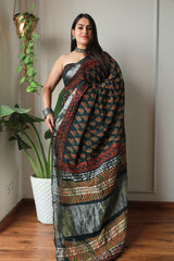 Millenniya Bagru Hand block Printed Lilen Saree