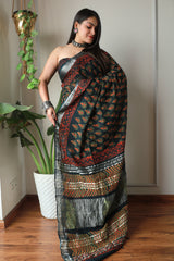 Millenniya Bagru Hand block Printed Lilen Saree