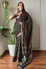 Millenniya Bagru Hand block Printed Lilen Saree