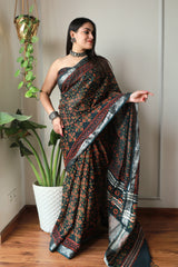 Millenniya Bagru Hand block printed Lilen Saree