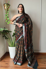 Millenniya Bagru Hand block printed Lilen Saree