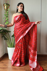 Millenniya Bagru Print Cotton Lilen Saree