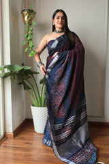 Millenniya Hand block printed Lilen Saree