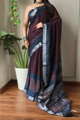 Millenniya Hand block printed Lilen Saree