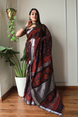 Millenniya Bagru Hand block printed Lilen Saree