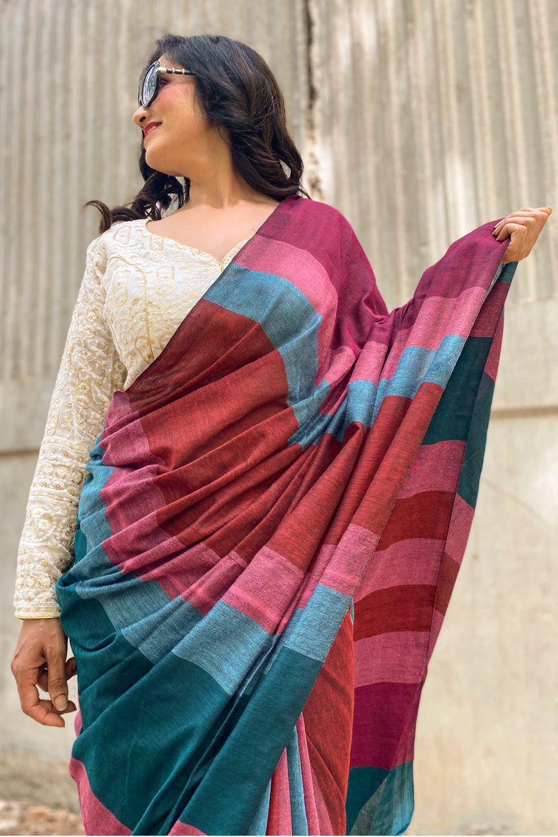 Sukoon ke Rang Pure Kahdi Cotton Saree with running Blouse