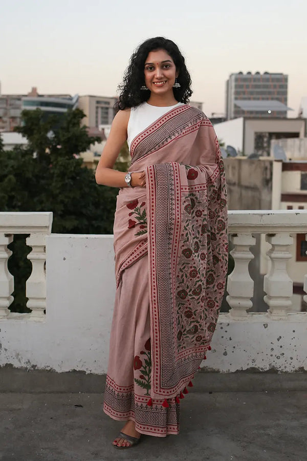 Bagru Print Pure Cotton Mulmul saree