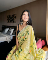 Mosam Ke Rang Yellow Printed Cotton LIlen Saree