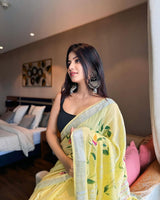 Mosam Ke Rang Yellow Printed Cotton LIlen Saree