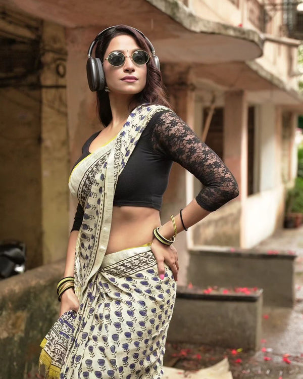 Bagru Print Pure Cotton Lilen Saree with Blouse